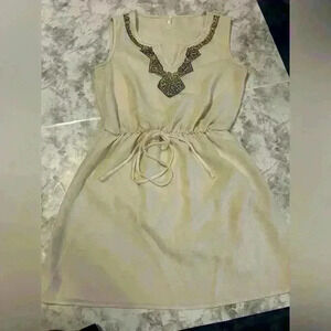 Sage Brand Ivory Sleeveless Embroidered Neckline Boho Dress Size Medium